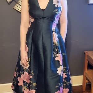 Eliza J Navy and Pink Floral Midi Dress